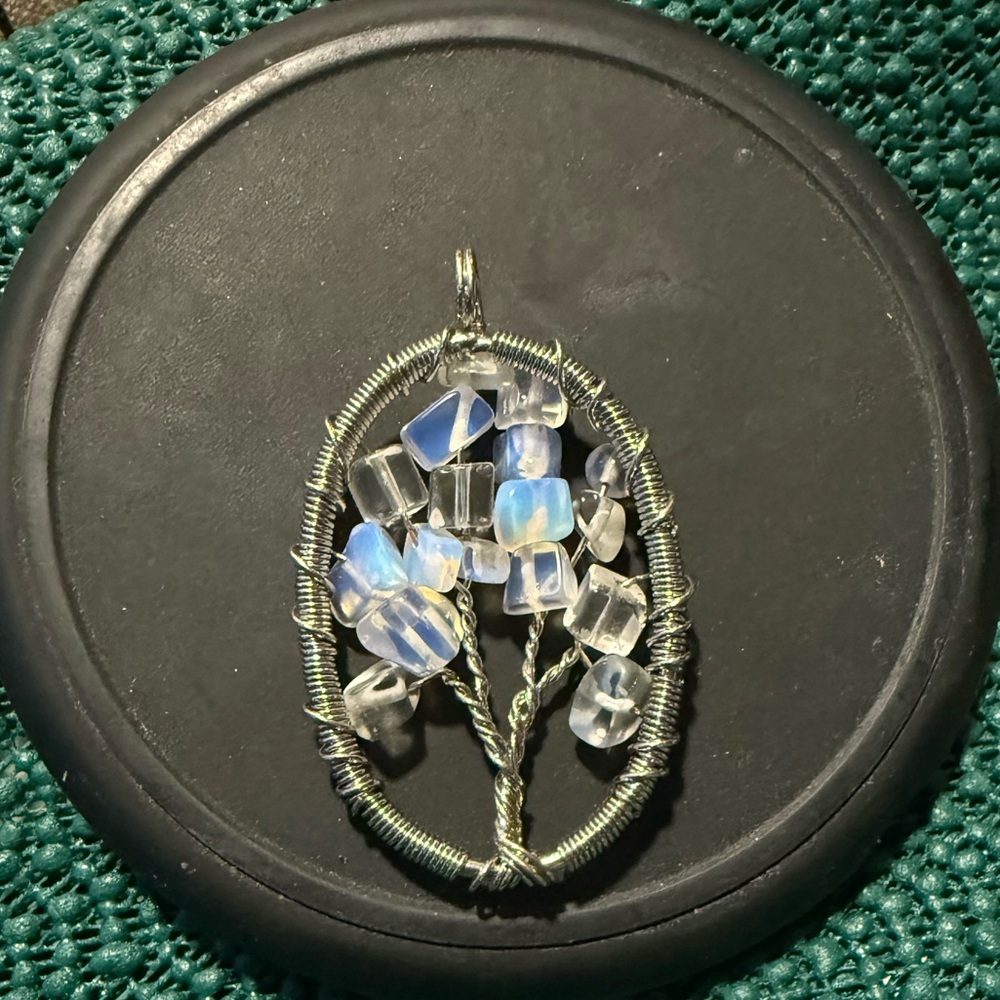 opalite Gemstone Tree of Life Sterling Silver Pendant